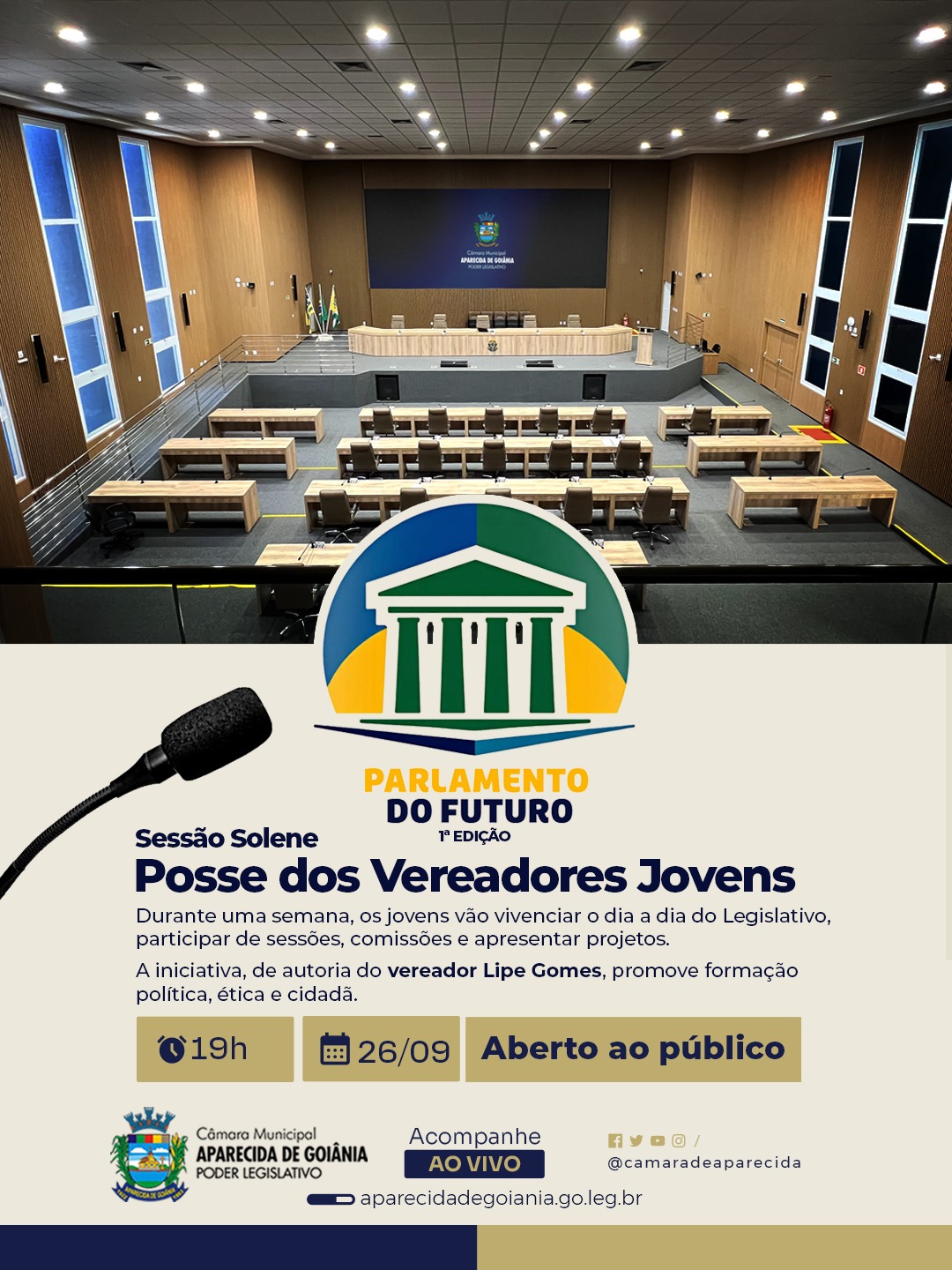 Câmara de Aparecida inaugura o programa Parlamento do Futuro com a posse dos vereadores jovens